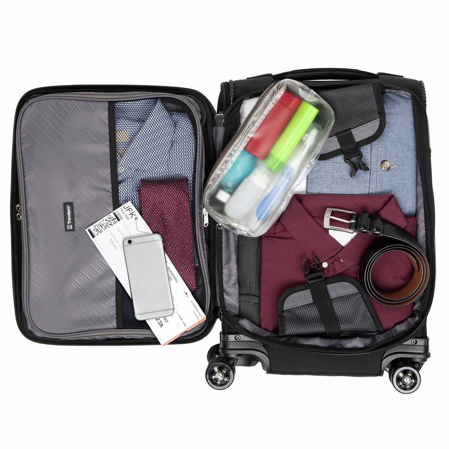 Travelpro Crew Versapack Global Carry-On Expandable Spinner Luggage w/ Built-In USB Port in Jet Black | Travel Suitcase