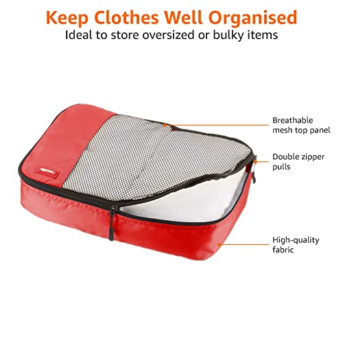 Amazon Basics 4 Piece Packing Travel Organizer Cubes Set - Medium, Red