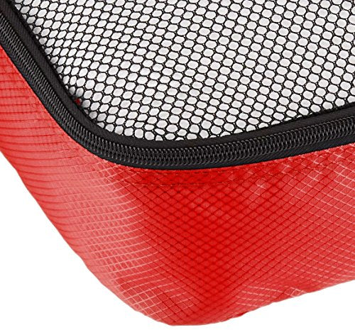 Amazon Basics 4 Piece Packing Travel Organizer Cubes Set - Medium, Red