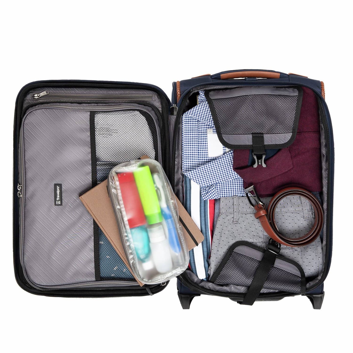 Travelpro Crew Versapack Global Carry-On Expandable Rollaboard Luggage w/ Built-In USB Port in Patriot Blue | Travel Suitcase