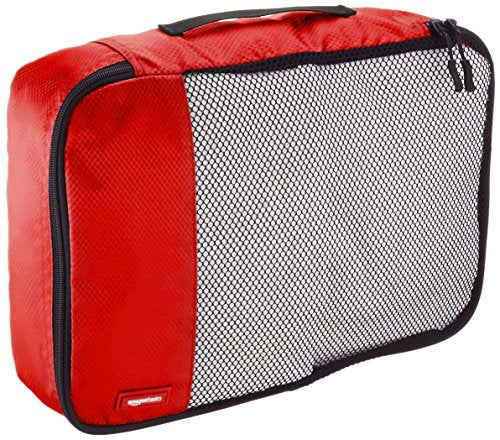 Amazon Basics 4 Piece Packing Travel Organizer Cubes Set - Medium, Red